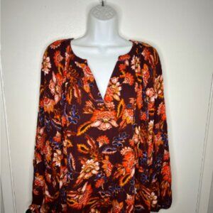 Old Navy Women's Pullover Floral Long Sleeve Blouse Redwine Vinegar ~ Size XXL